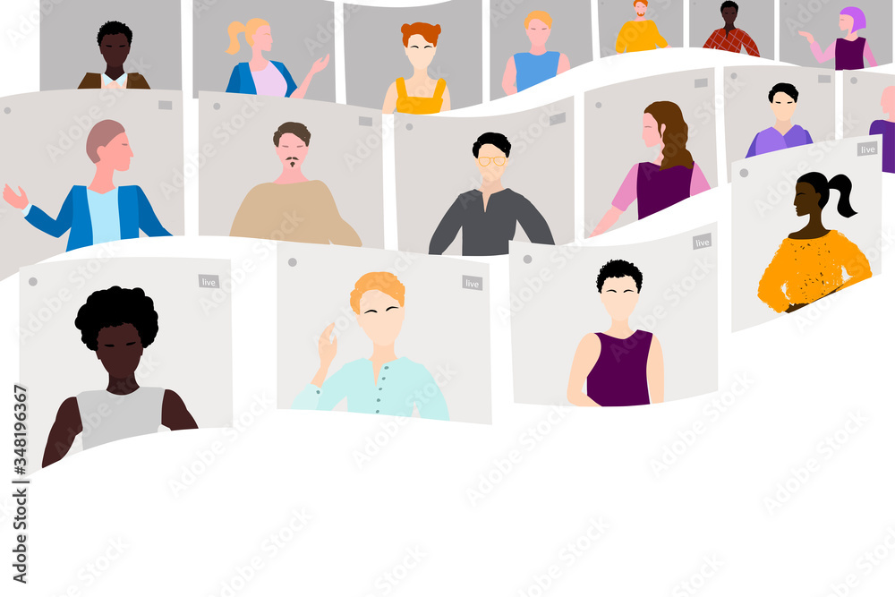 Video conference, a multinational international team arranges an online meeting, concept of remote work. Working in isolation Video conference, a multinational international team arranges an online meeting, concept of remote work. Working in isolation