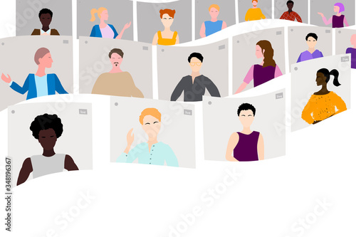 Video conference, a multinational international team arranges an online meeting, concept of remote work. Working in isolation