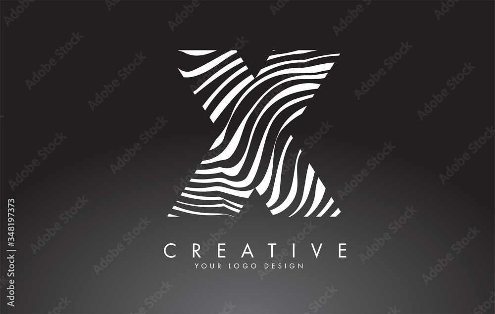 X Letter Logo Design with Fingerprint, black and white wood or Zebra texture on a Black Background. X Letter Logo Design with Fingerprint, black and white wood or Zebra texture on a Black Background.