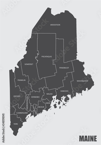 Maine State Map with counties and its labels