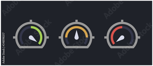 Colorful Info-graphic gauge element. Vector illustration. Speedometer icon or sign with arrow.