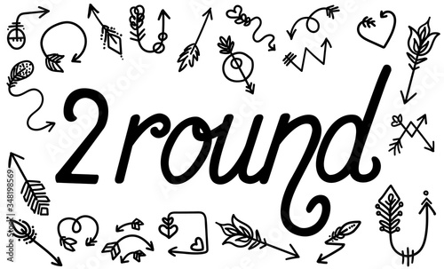 second round  level with doodles on a white poster background for competitions or games