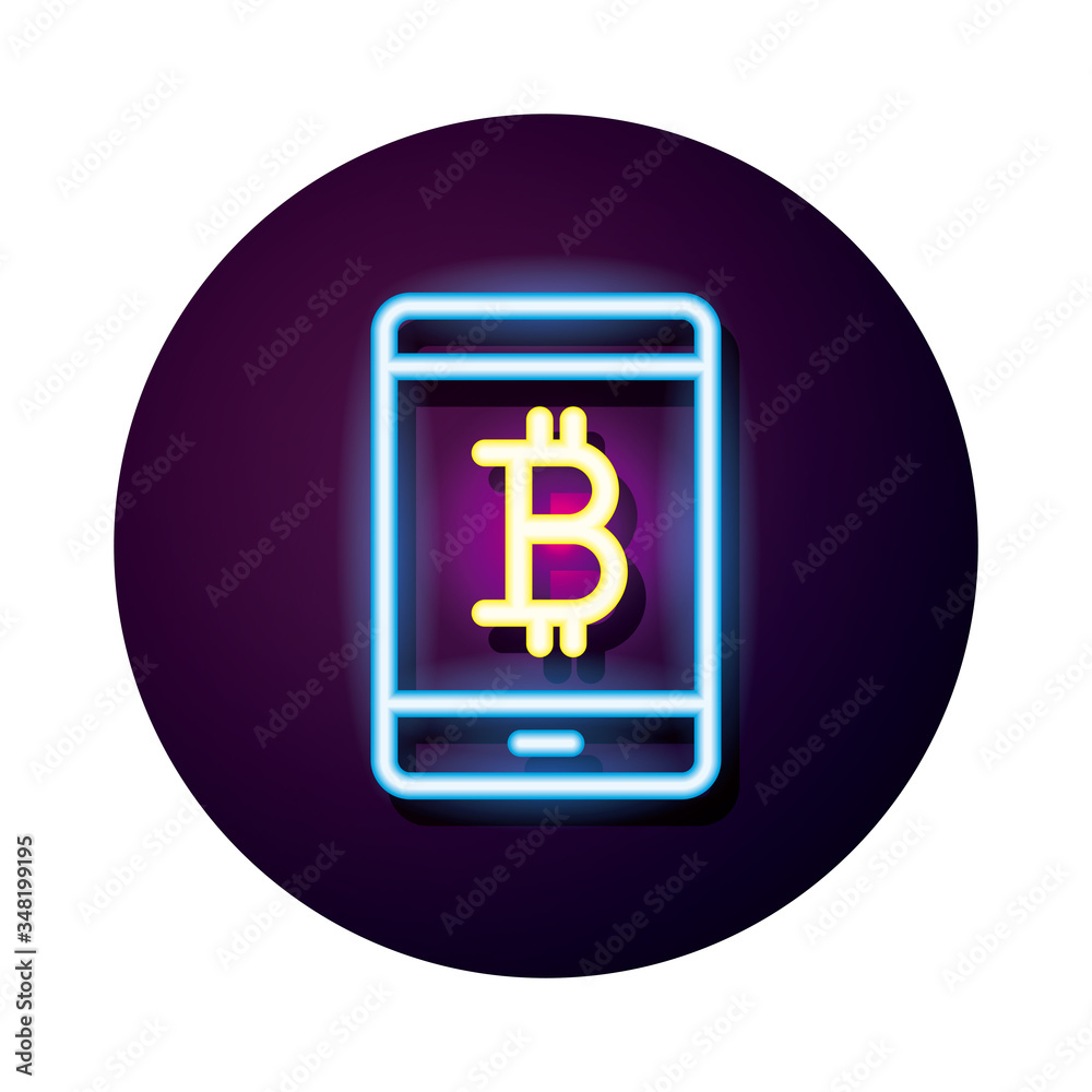 smartphone with bitcoin crypto currency neon style icon smartphone with bitcoin crypto currency neon style icon