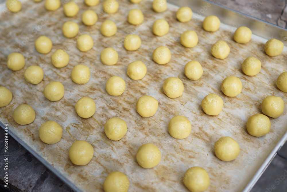 dough of nastar on a tray before enter the oven. homemade bakery
