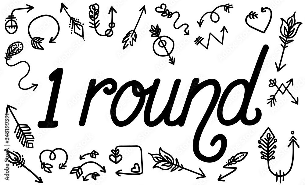 First round, level with doodles on a white poster background for competitions or games
