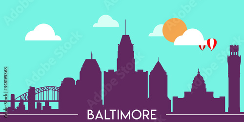 Baltimore skyline silhouette flat design vector illustration
