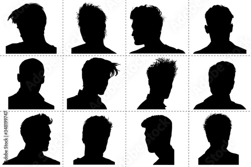 Silhouettes : têtes  d'hommes, coiffures