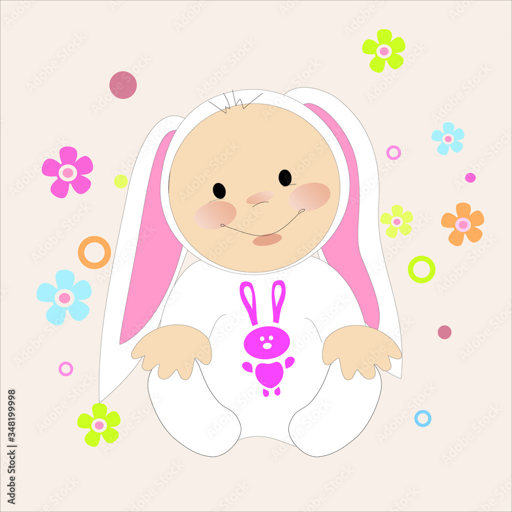 Cute baby bunny girl vector character illustration