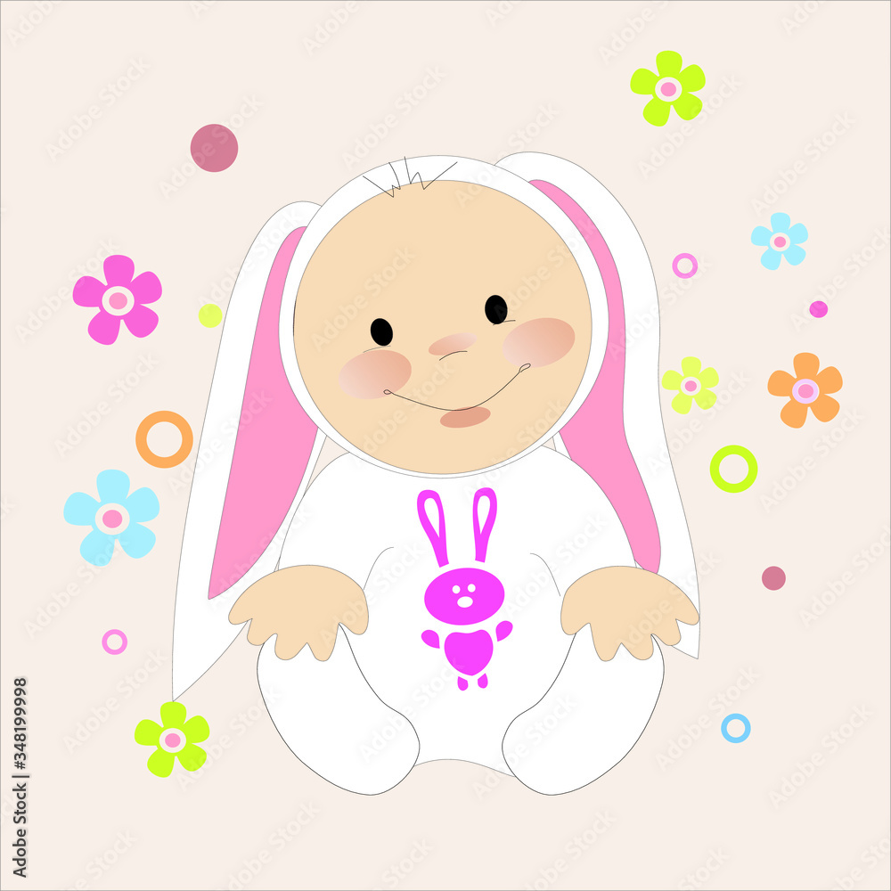 Cute baby bunny girl vector character illustration Cute baby bunny girl vector character illustration