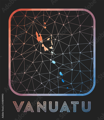 Vanuatu map design. Vector low poly map of the country. Vanuatu icon in geometric style. The country shape with polygonal gradient and mesh on dark background.