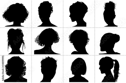 Silhouettes : têtes de femmes, coiffures