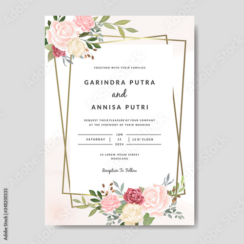 Beautiful floral frame wedding invitation card template Premium Vector