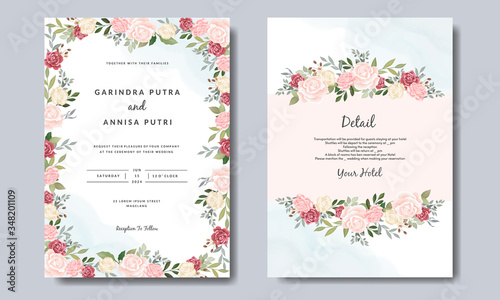 Beautiful floral frame wedding invitation card template Premium Vector