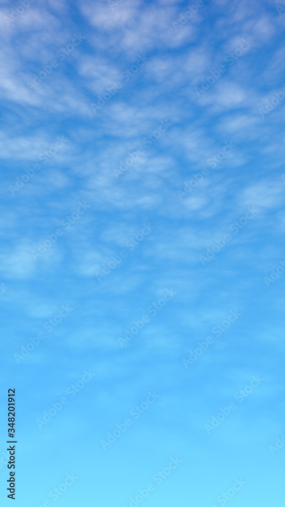 Blue sky background with white clouds. Cumulus white clouds in the clear blue sky in the morning. 3D illustration