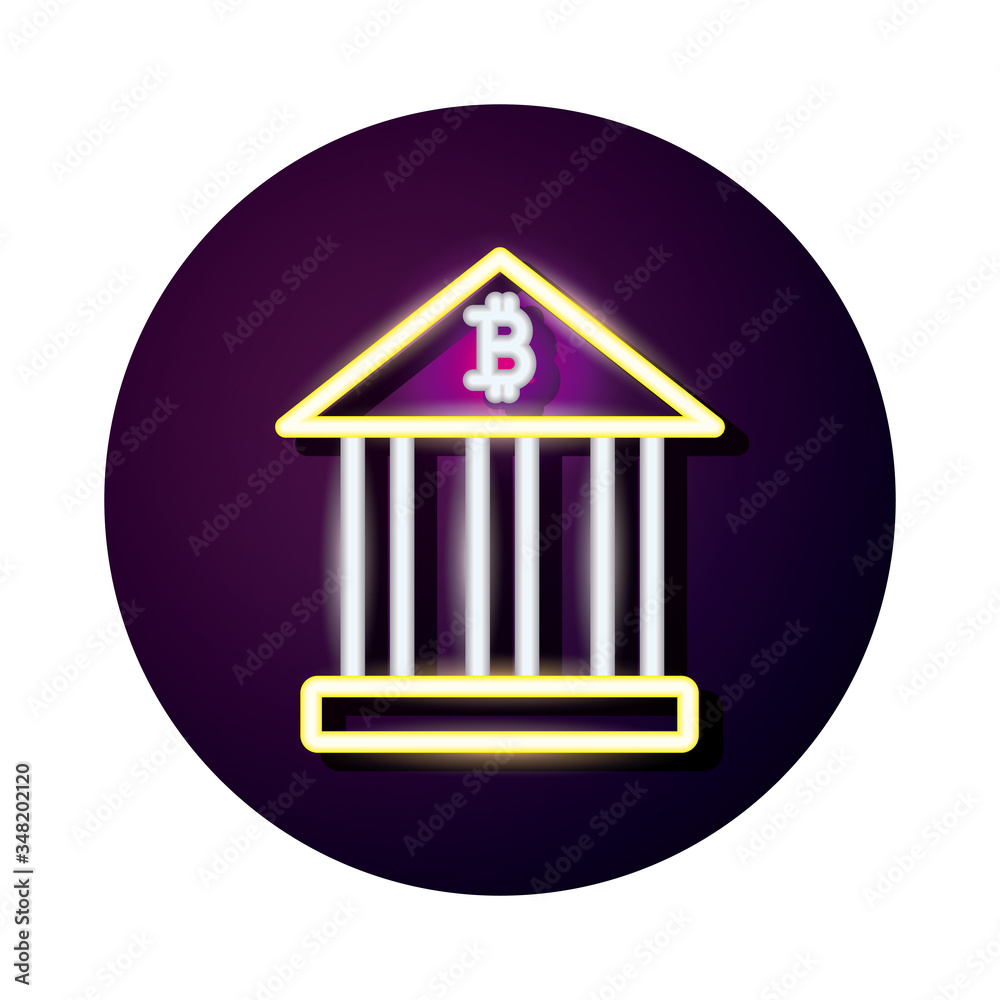 bank building with bitcoin crypto currency neon style bank building with bitcoin crypto currency neon style