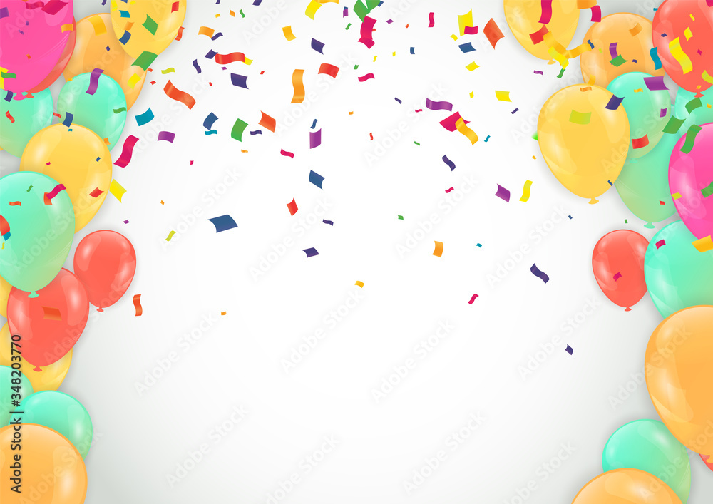 Naklejka Colorful balloons Vector illustration of party background with confetti and space for your text