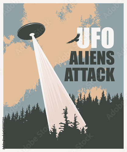 Obraz na plátně Vector banner on the theme of an alien invasion with the words UFO aliens attack