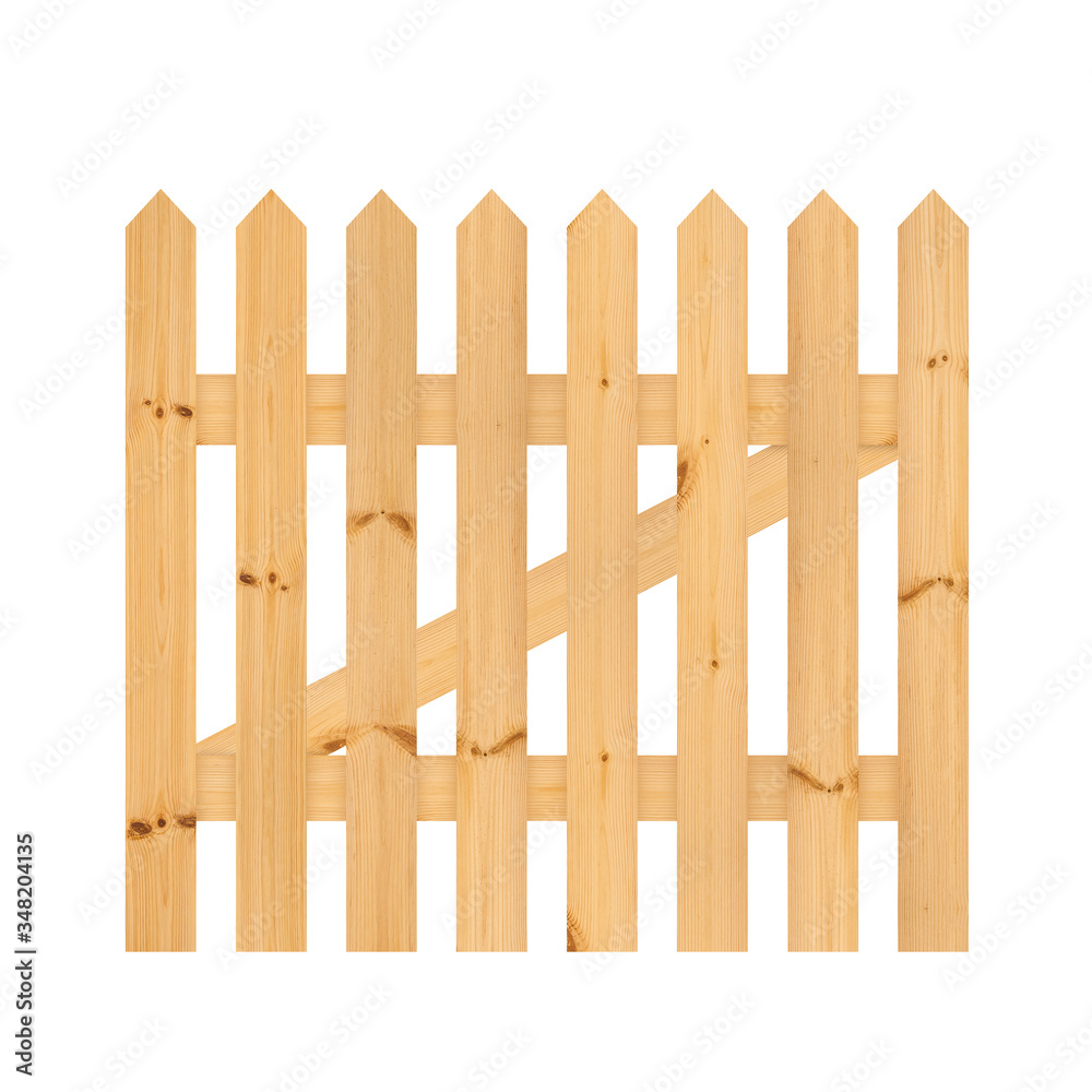 Wooden fence isolated on white background with parallel plank old. Object with clipping path