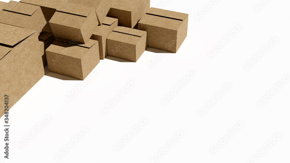 Cardboard boxes, delivery packaging set. 3D rendering. White background