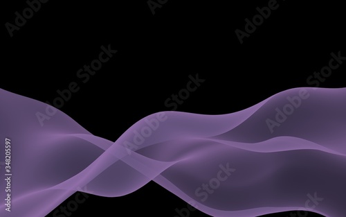 Abstract purple wave. Raster air background. Bright gray ribbon on dark background. Gray scarf. Abstract gray smoke. 3D illustration © Plastic man