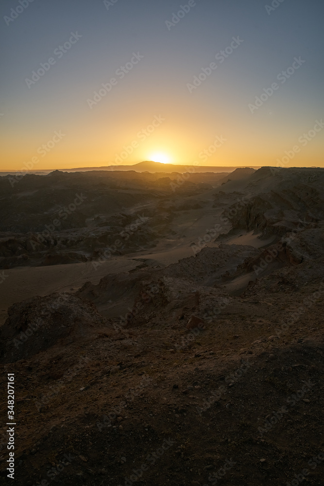 Death and Moon Valley views and Sunset at San Pedro de Atacama, Antofagasta - Chile. Desert. Andes. Death and Moon Valley views and Sunset at San Pedro de Atacama, Antofagasta - Chile. Desert. Andes.