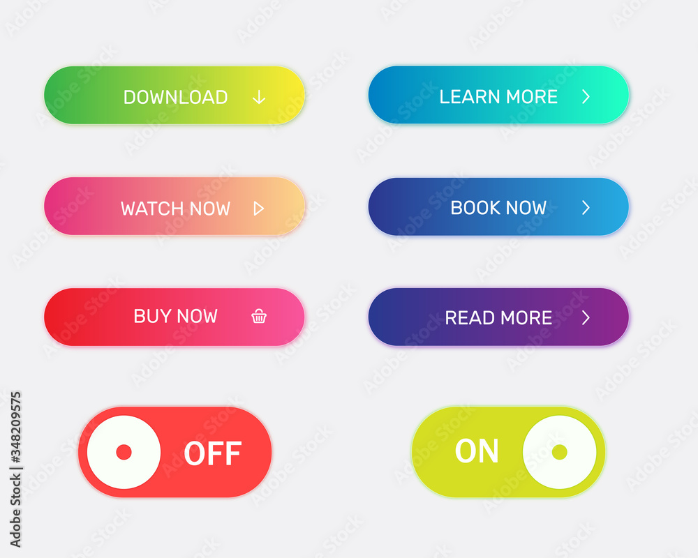 Collection of modern bright buttons for website Collection of modern bright buttons for website