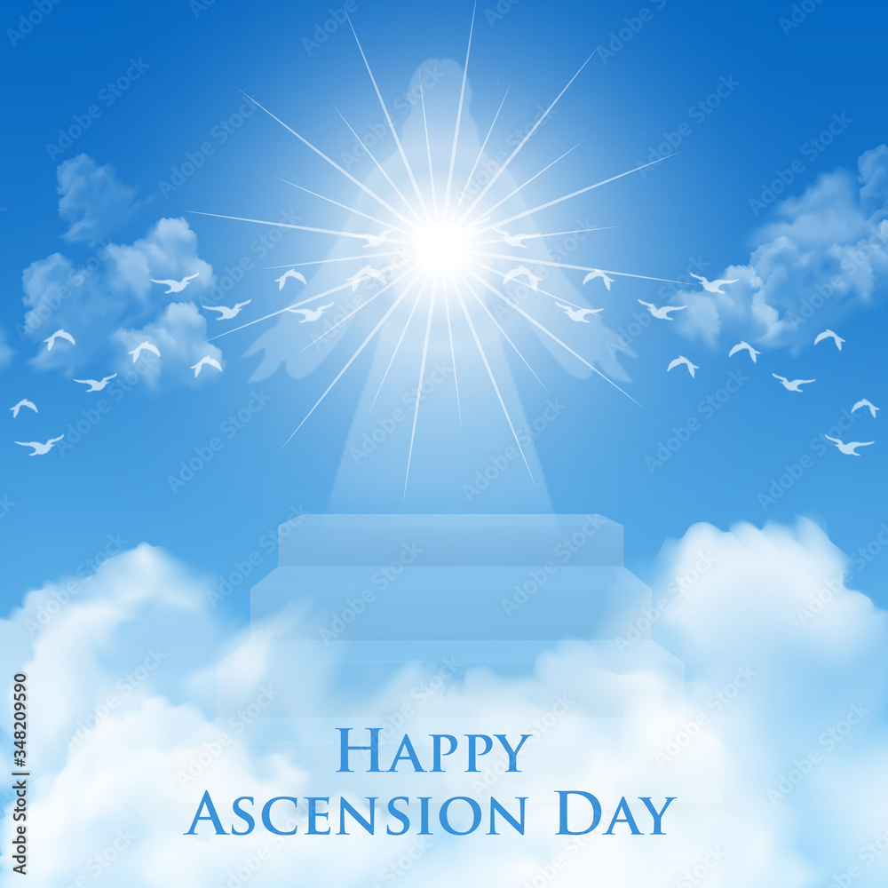 Ascension Day of Jesus Christ design with realistic clouds, cross, and