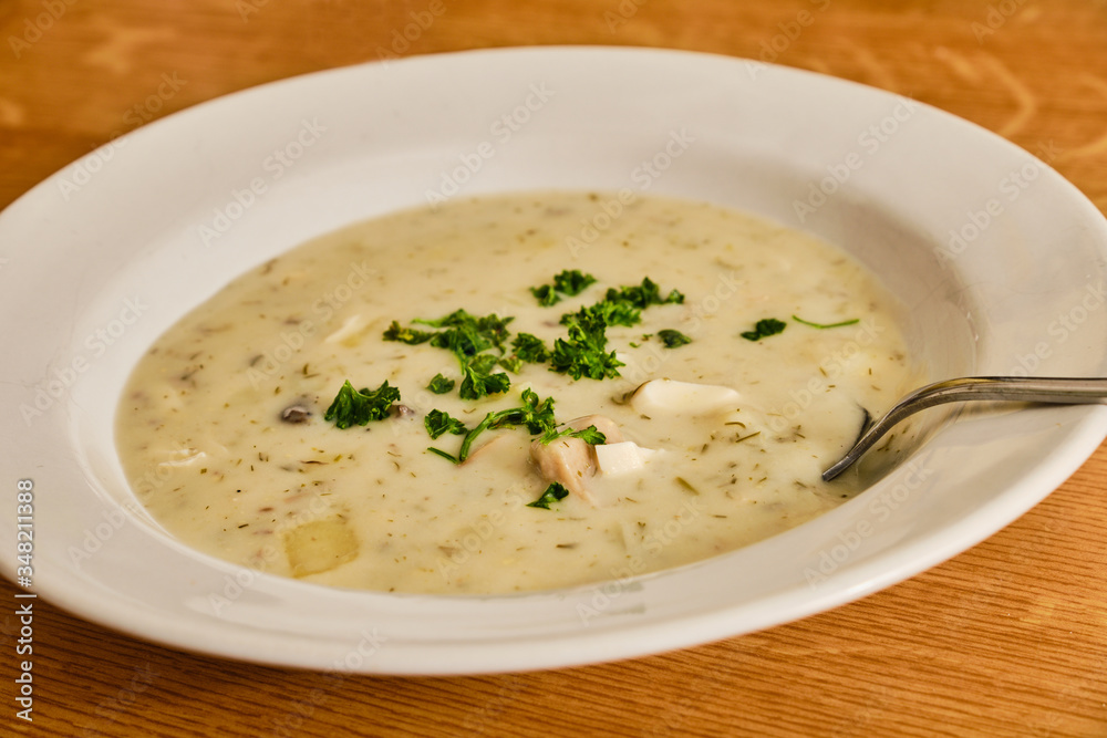 Czech kulajda soup on plate