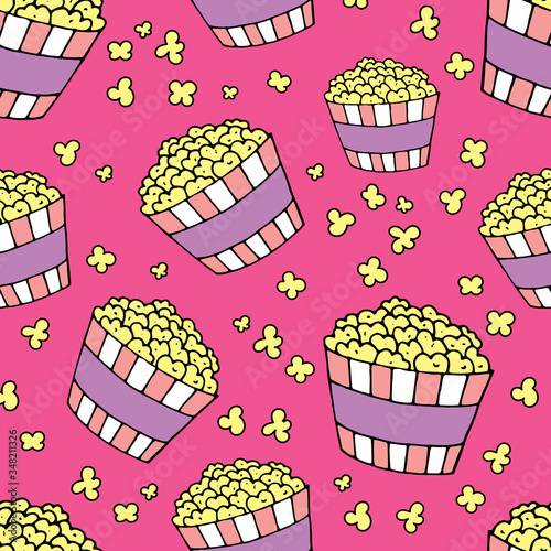 vector seamless pattern, jars of popcorn on a pink background