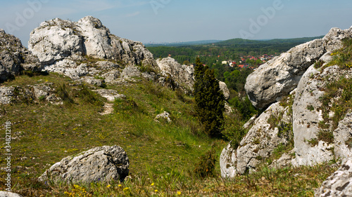 View of the Sokolich Mountains Reserve and rock stones in Olsztyn. A free space for an inscription © Bernadeta
