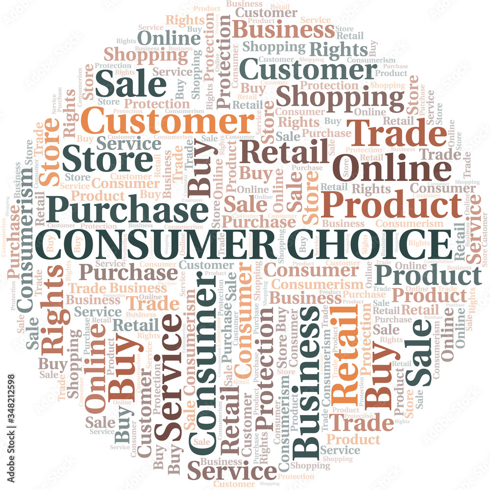 Consumer Choice word cloud collage made with text only.