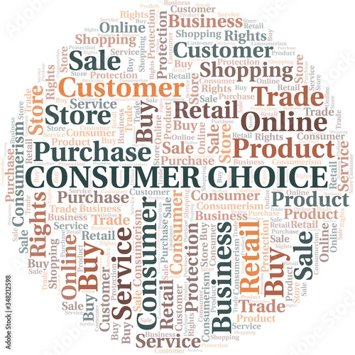 Consumer Choice word cloud collage made with text only.