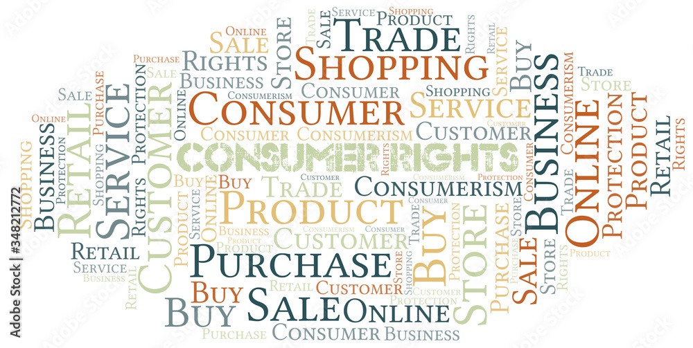 Consumer Rights word cloud collage made with text only.