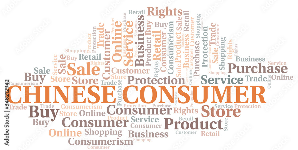 Obraz premium Chinese Consumer word cloud collage made with text only.