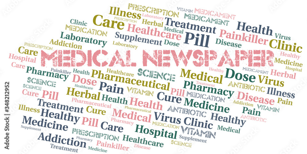 Medical Newspaper word cloud collage made with text only.