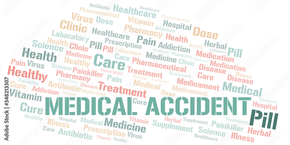 Medical Accident word cloud collage made with text only.