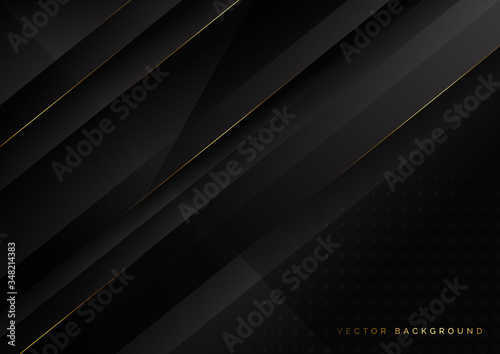 Abstract diagonal black background with golden lines. Luxury style.