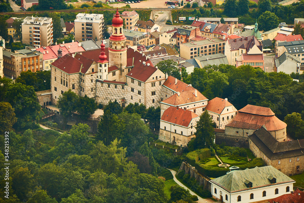 Fototapeta Náchod, Czechia - 08/25/2019 - Aerial view of Náchod castle.