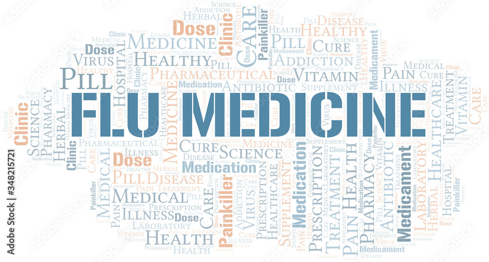 Fototapeta premium Flu Medicine word cloud collage made with text only.