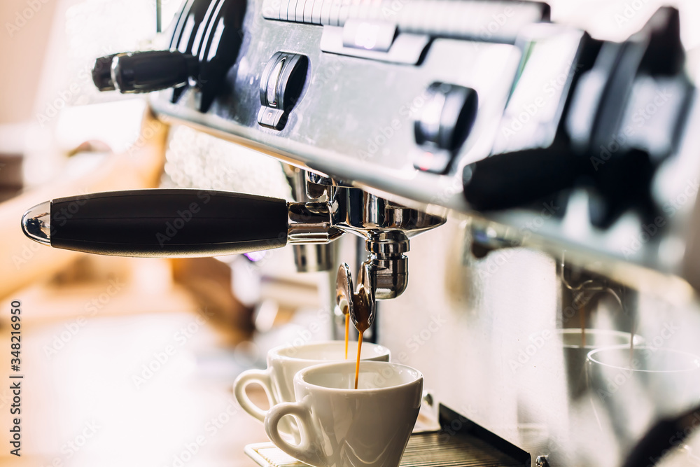 Making coffee in the coffee machine. Fresh espresso. Making coffee in the coffee machine. Fresh espresso.