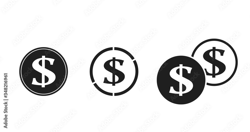 dollar coin icon set. banking and money symbols. finance infographic elements dollar coin icon set. banking and money symbols. finance infographic elements