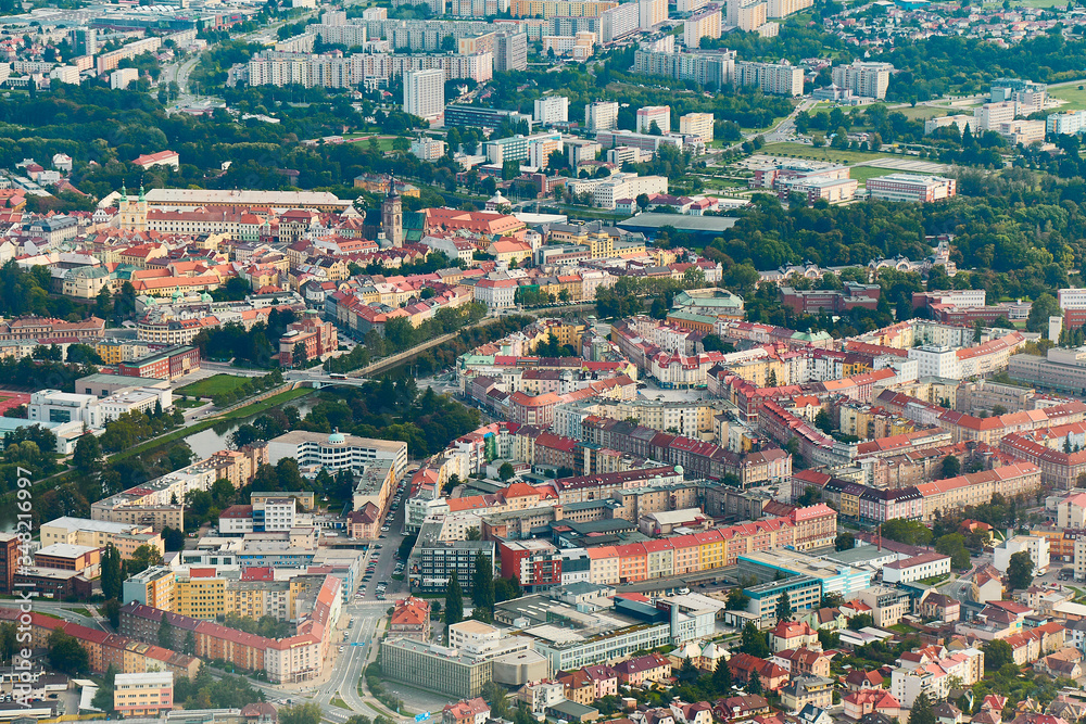 Aerial view of Hradec Králové city in Czechia.