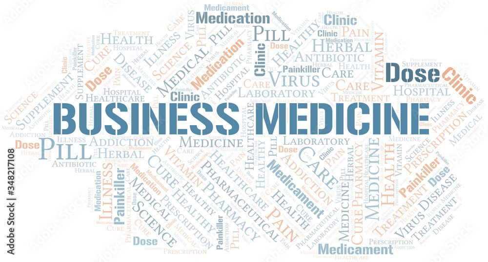 Business Medicine word cloud collage made with text only.