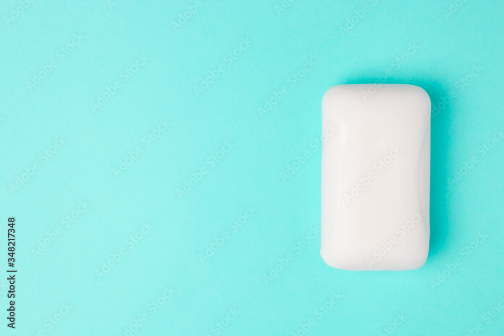 Soap on a blue background with copyspace. Top view. Soap on a blue background with copyspace. Top view.