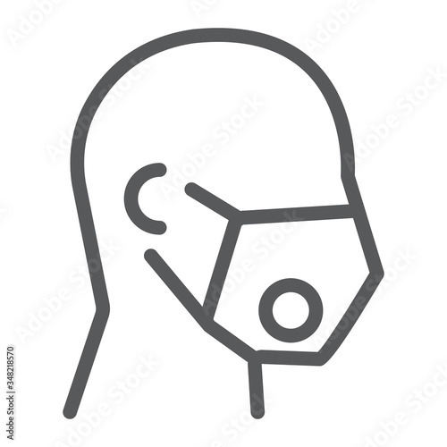 Man in medical respirator mask line icon, covid-19 and protection, medical mask sign vector graphics, a linear icon on a white background.