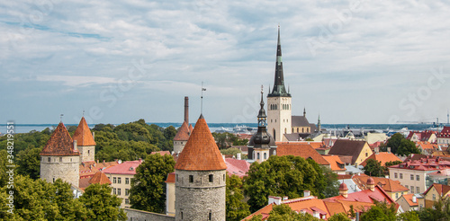 Top view on the orange roofs and spiers of the Tallinn Old Town