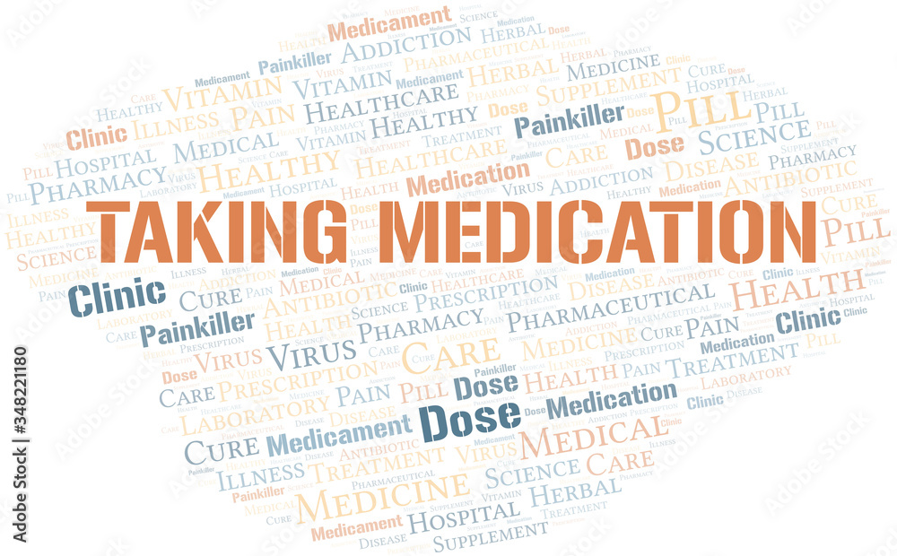 Obraz premium Taking Medication word cloud collage made with text only.