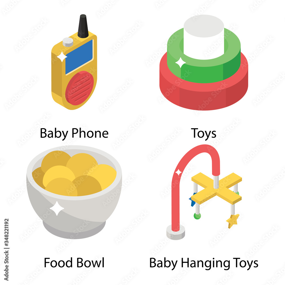 
Isometric Icon Set Of Childhood Accessories 
