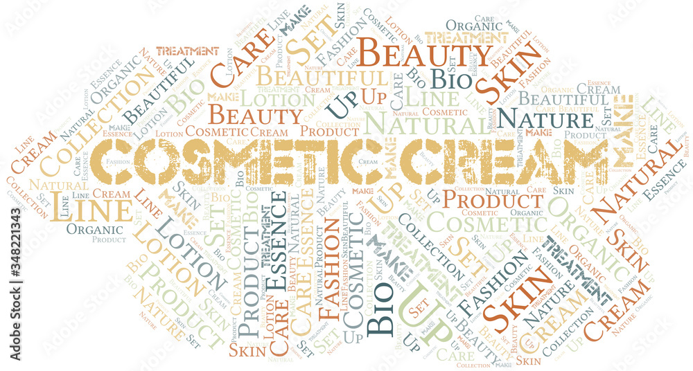 Cosmetic Cream word cloud collage made with text only.