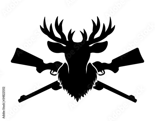Deer head silhouette and two crossed rifles vector